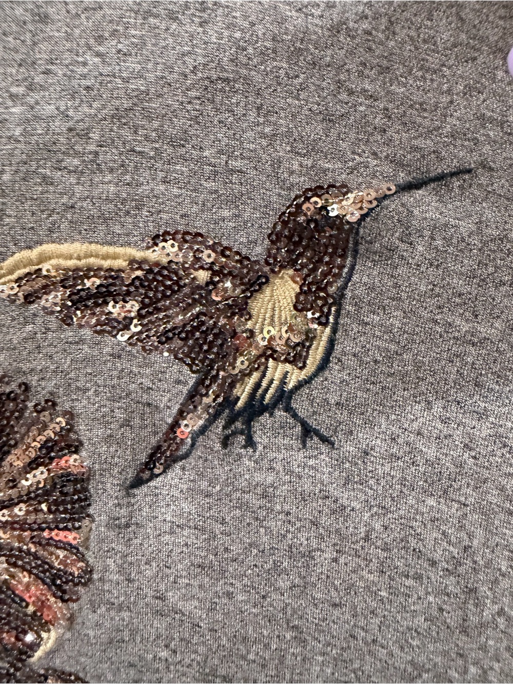 Set of Two Casual Tops -Hummingbirds & Floral Accents Brown & Tan Size XL - Picture 3 of 10